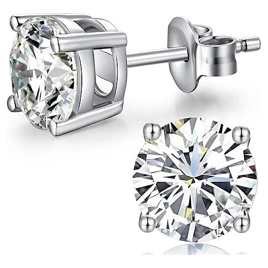 Paris Jewelry 14K White Solid Gold Created White Diamond Round 1/4Ct, 1/2Ct, 1Ct, 2Ct, 3Ct Stud Earrings - D/VVS1