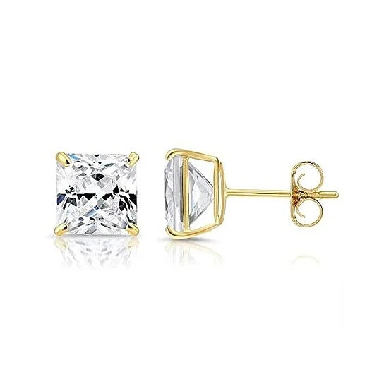 Paris Jewelry 18K Yellow Gold White Sapphire 4 Carat Square Stud Earrings
