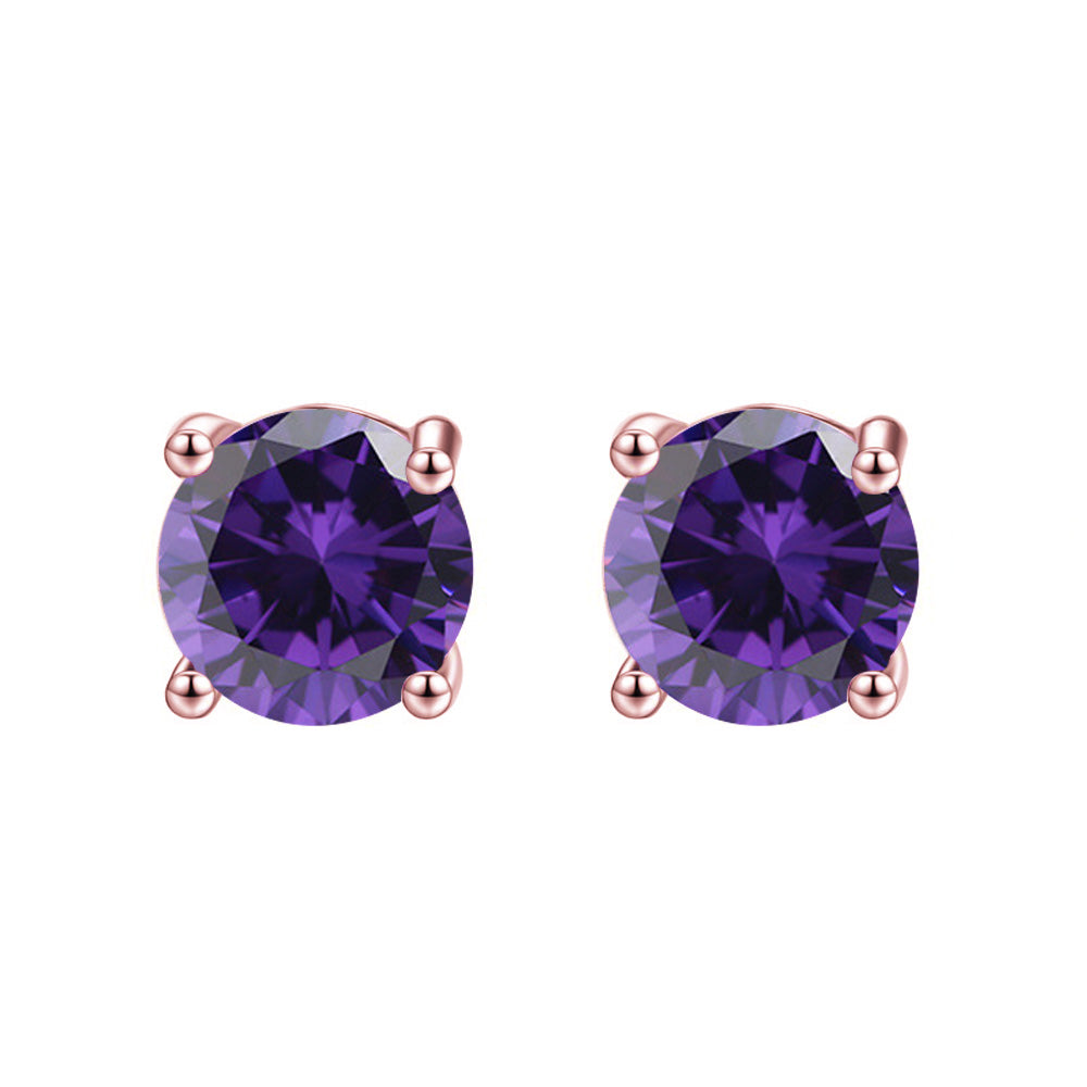 10k Rose Gold Plated 1/2 Carat Round Created Purple Amethyst Stud Earrings