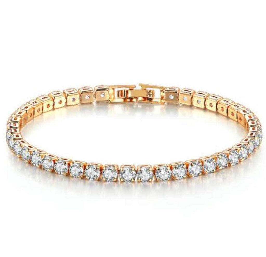 18k Yellow Gold 6 Cttw Created White Sapphire Round Clasp Tennis Bracelet Plated