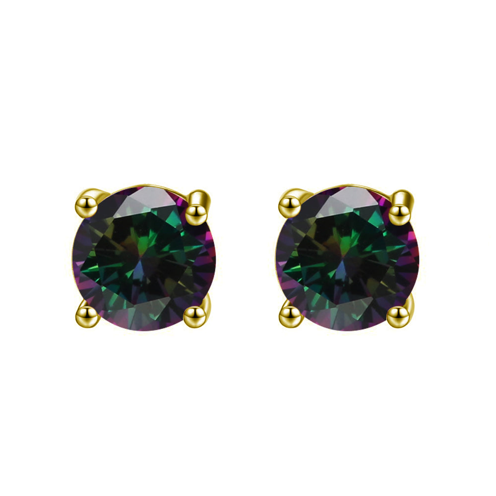 14k Yellow Gold Created Mystic Sapphire Round Stud Earrings 4mm