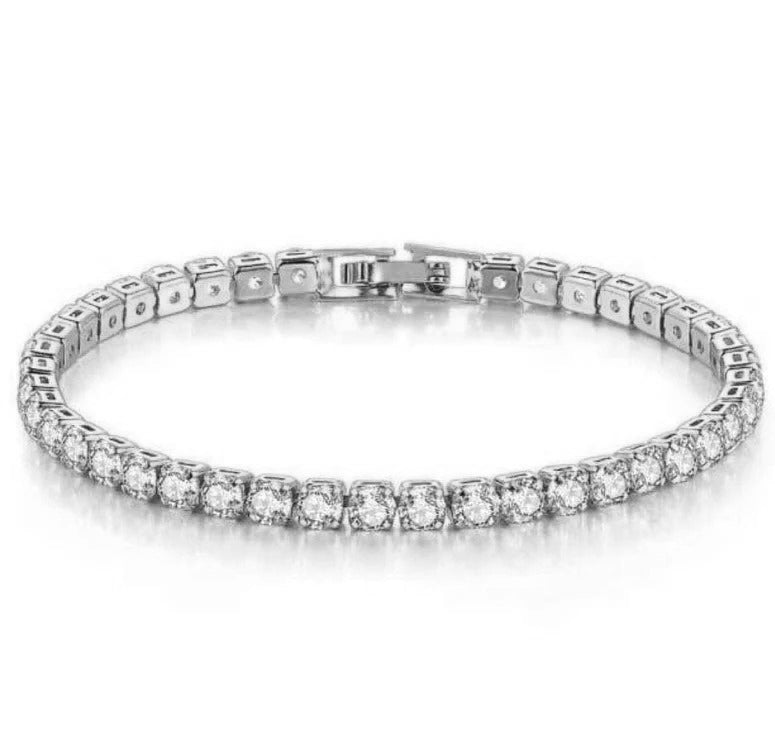 Paris Jewelry 18k White Gold 6 Cttw Created White Sapphire Round Clasp Tennis Bracelet Plated