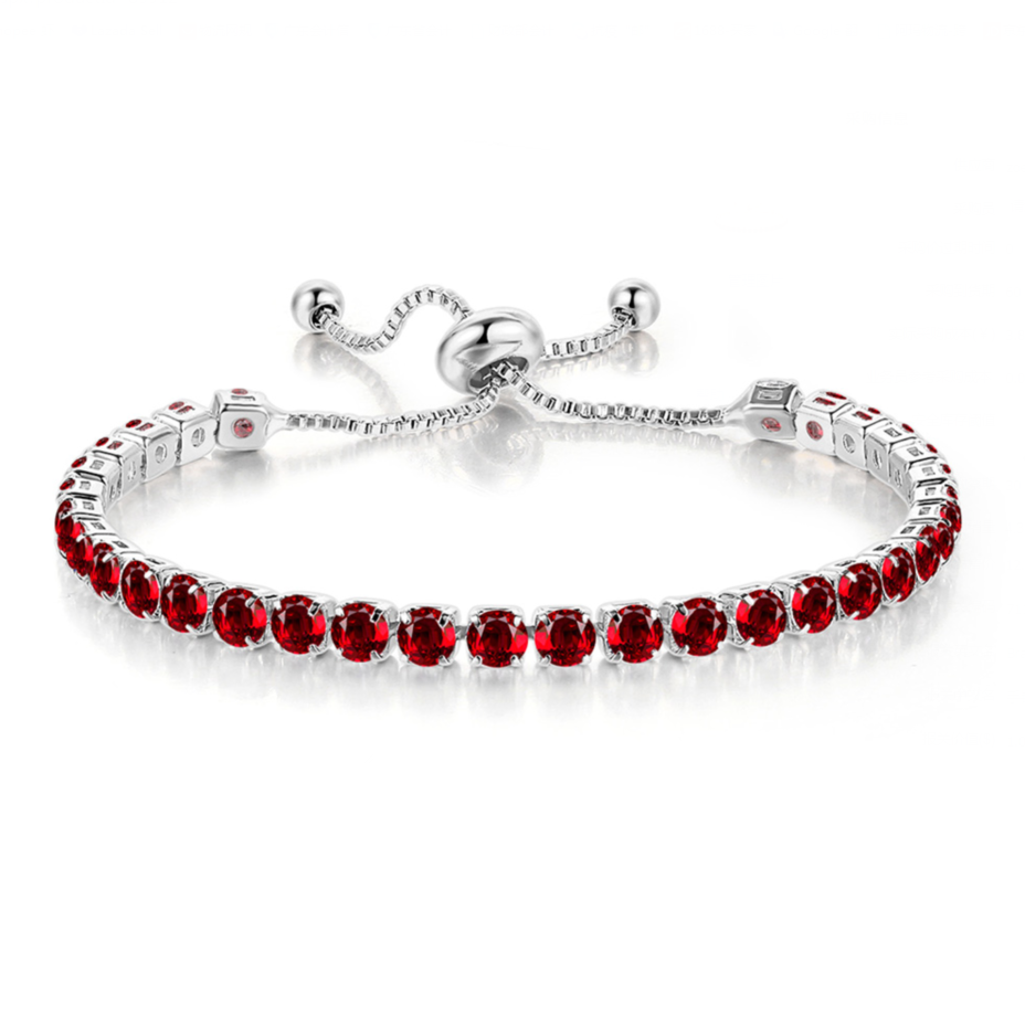10k White Gold 6 Cttw Created Ruby Sapphire Round Adjustable Tennis Plated Bracelet