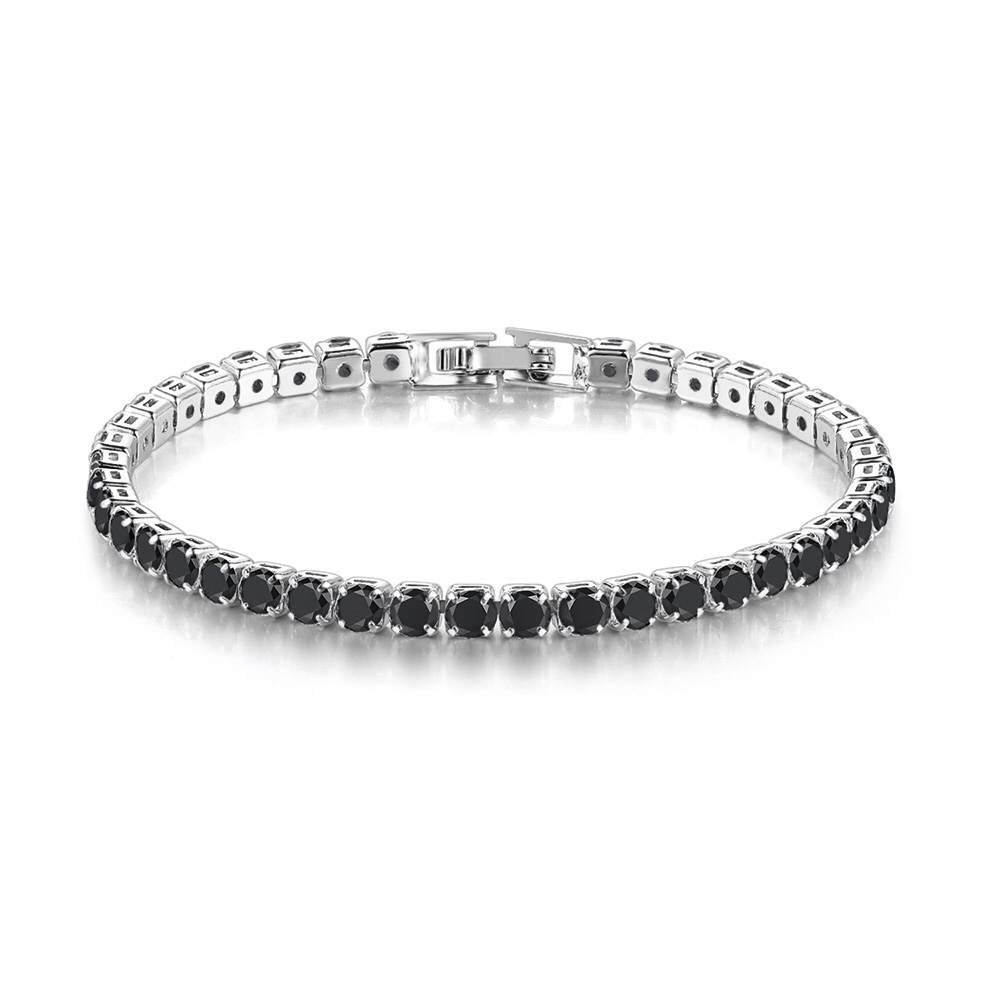 18k White Gold 6 Cttw Created Black Sapphire Round Clasp Tennis Bracelet Plated