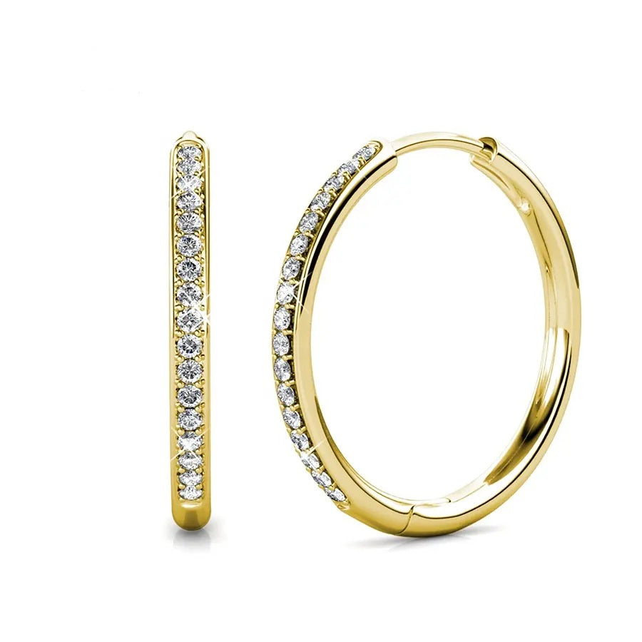 18k Yellow Gold 30mm Hoop Earrings with 4ct Created White Sapphire Plated