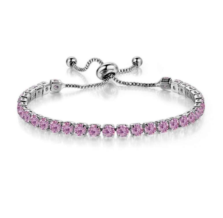 10k White Gold 6 Cttw Created Pink Sapphire Round Adjustable Tennis Plated Bracelet