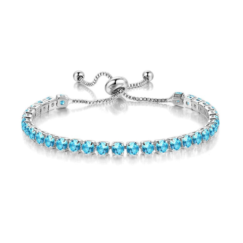 Paris Jewelry 10k White Gold 6 Cttw Created Blue Topaz Round Adjustable Tennis Plated Bracelet