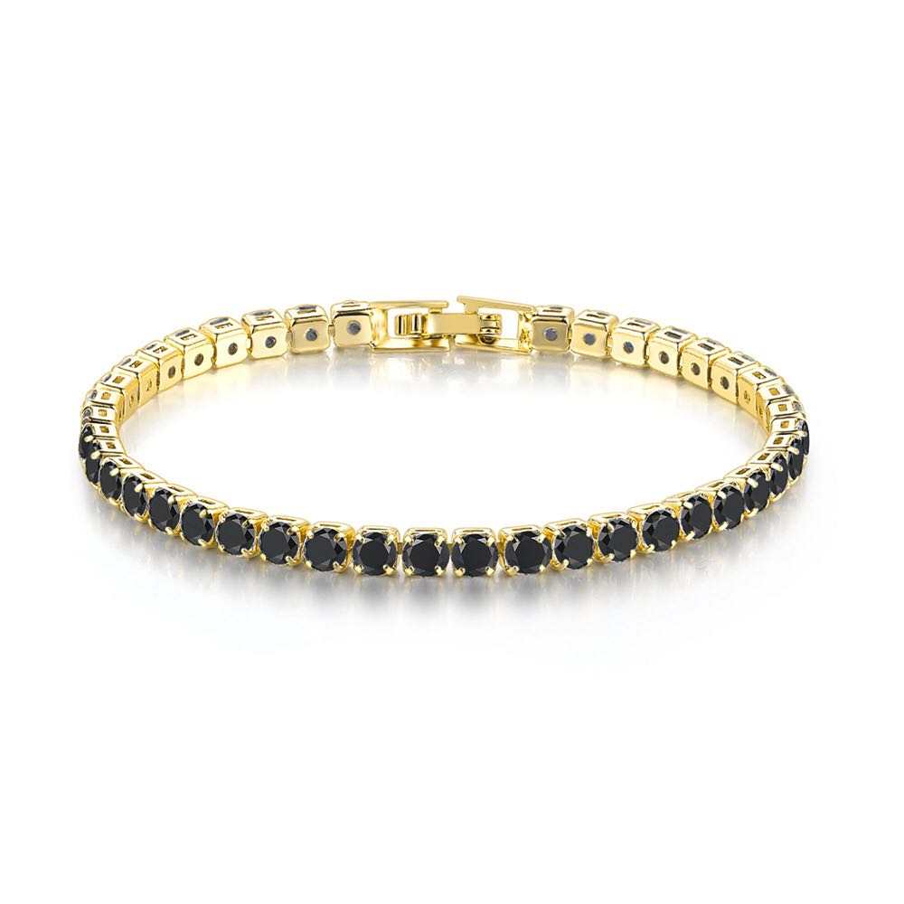 18k Yellow Gold 6 Cttw Created Black Sapphire Round Clasp Tennis Bracelet Plated