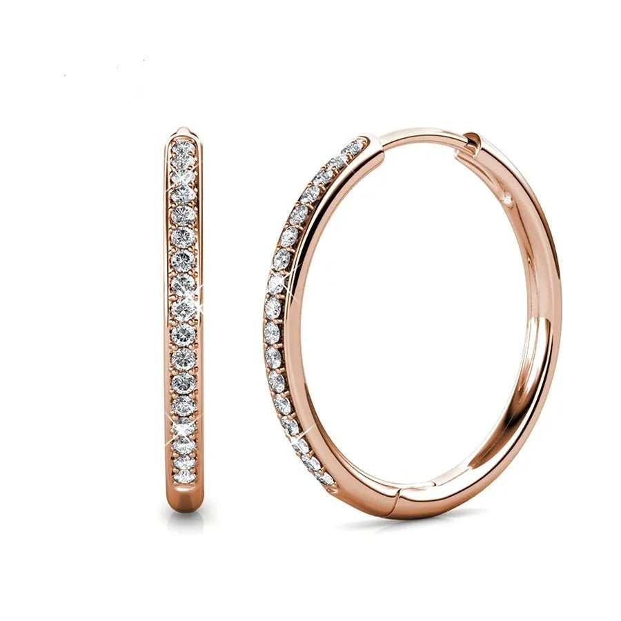 18k Rose Gold 30mm Hoop Earrings with 4ct Created White Sapphire Plated