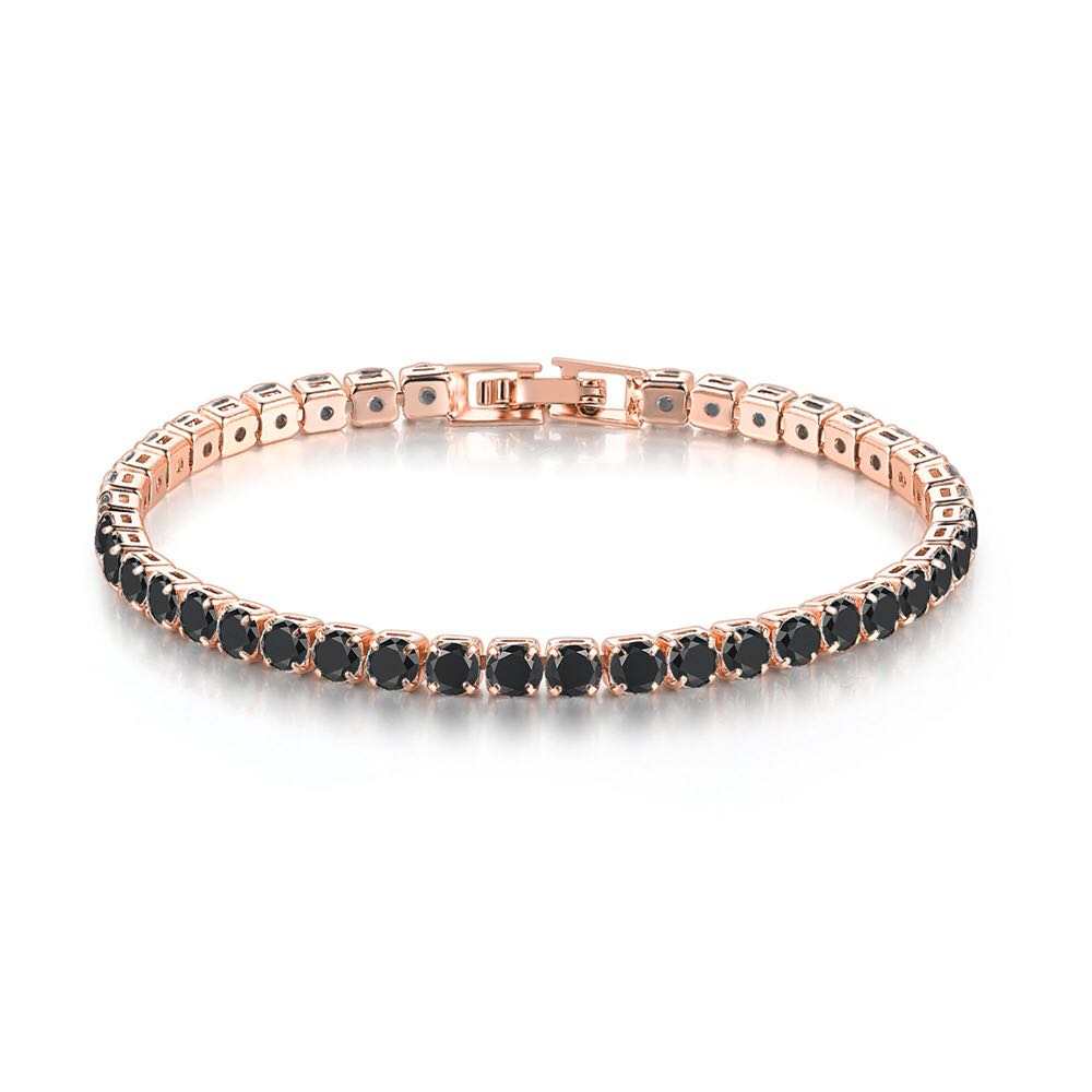 18k Rose Gold 6 Cttw Created Black Sapphire Round Clasp Tennis Bracelet Plated