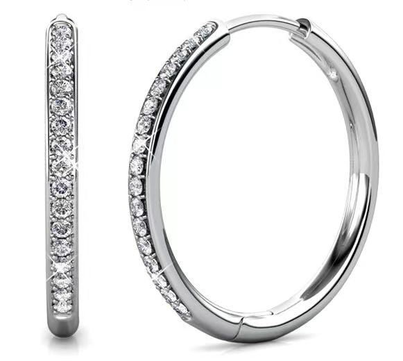 18k White Gold 30mm Hoop Earrings with 4ct Created White Sapphire Plated