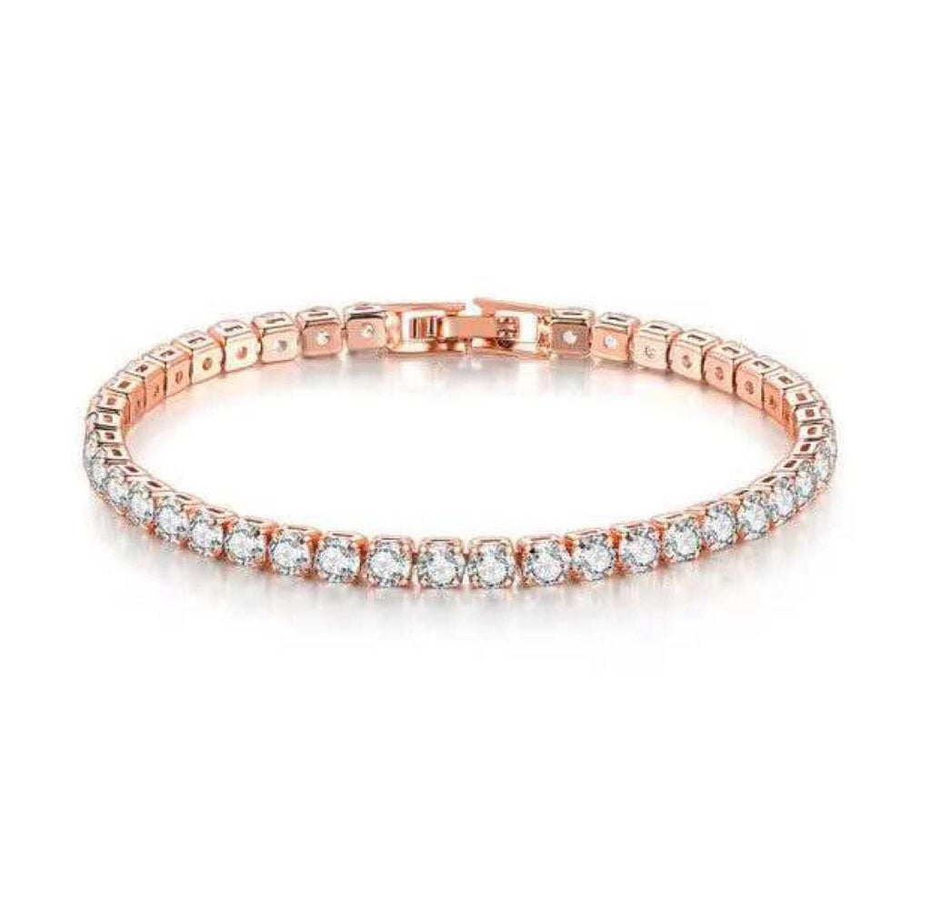 18k Rose Gold 6 Cttw Created White Sapphire Round Clasp Tennis Bracelet Plated