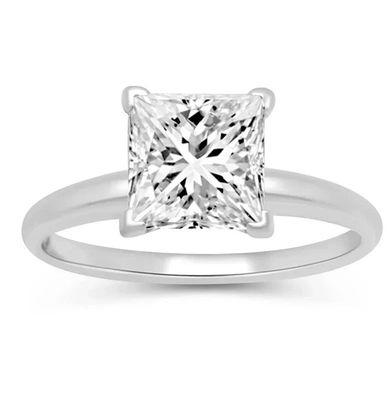 18K White Gold Moissanite Princess 4ct Engagement Wedding Ring Plated