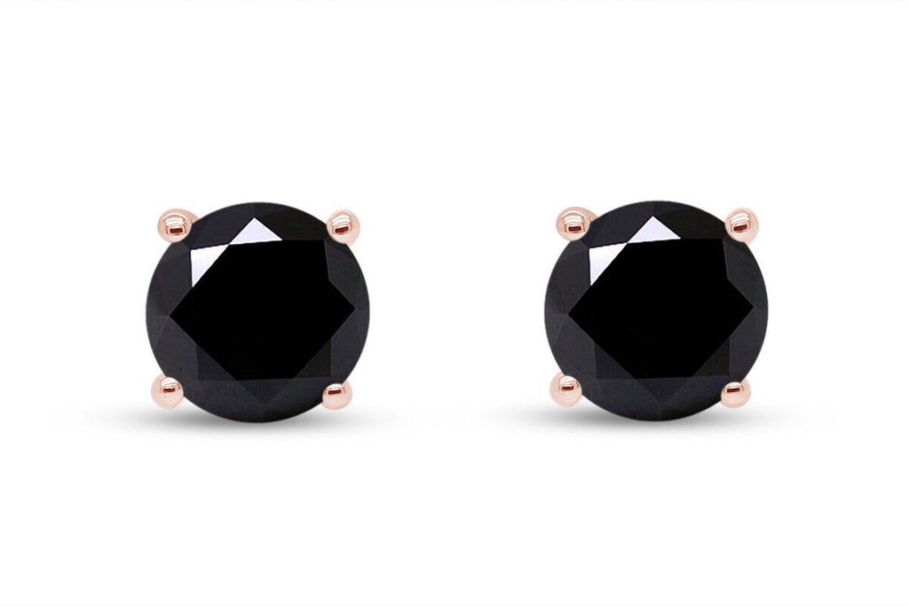 14k Rose Gold 1/3 ct Created Black Diamond Round Stud Earrings
