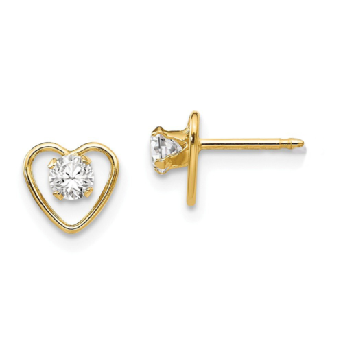 Paris Jewelry 24k Yellow Gold 1/2Ct Created White Sapphire CZ Heart Stud Earrings Plated