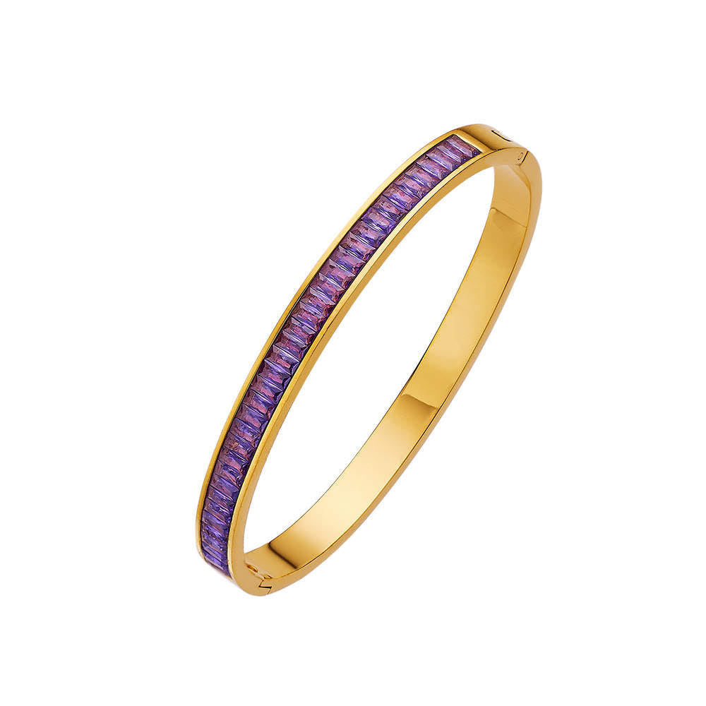 Yellow Gold Hinged Woman 4CT Created Amethyst Bangle Bracelet Plated