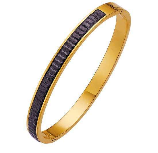 Yellow Gold Hinged Woman 4CT Created Black Sapphire Bangle Bracelet Plated