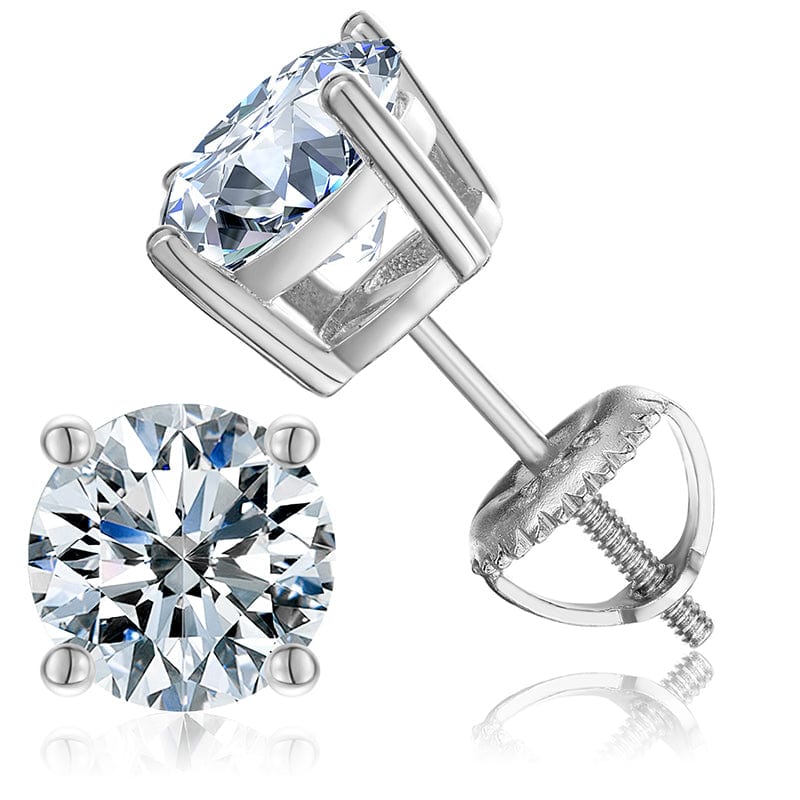 18K White Gold 3 Carat Round Moissanite Screw Back Stud Earrings Plated by Paris Jewelry
