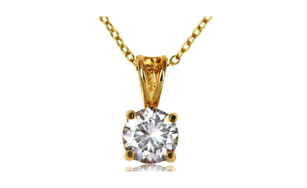 14k Yellow Gold Over Sterling Silver 2 Ct Round White Cz Necklace Gold Plated