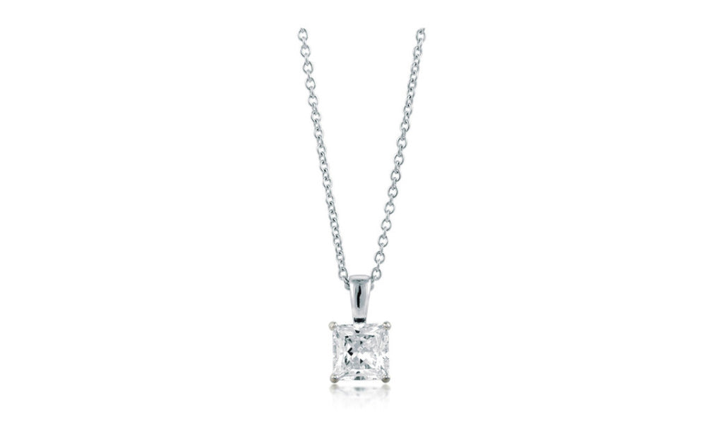 Sterling Silver Princess Cut 3 Ct White Cubic Zirconia VS1 Necklace Gold Plated