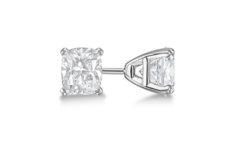 Sterling Silver 1 Carat Princess White Cubic Zirconia Stud Earrings Gold Plated