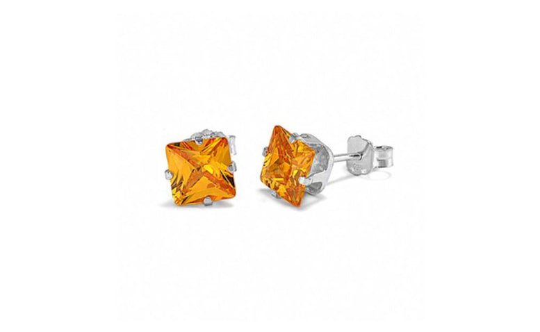 Sterling Silver 1 Carat Princess Topaz Cubic Zirconia Stud Earrings Gold Plated