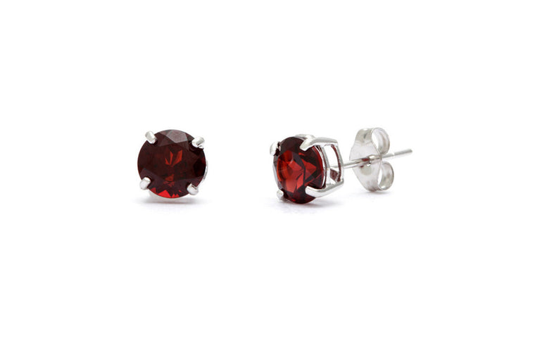 Sterling Silver 1 Carat Garnet Cubic Zirconia Round Stud Earrings Gold Plated
