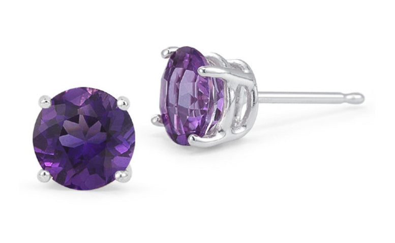 Sterling Silver 1 Carat Amethyst Cubic Zirconia Round Stud Earrings Gold Plated