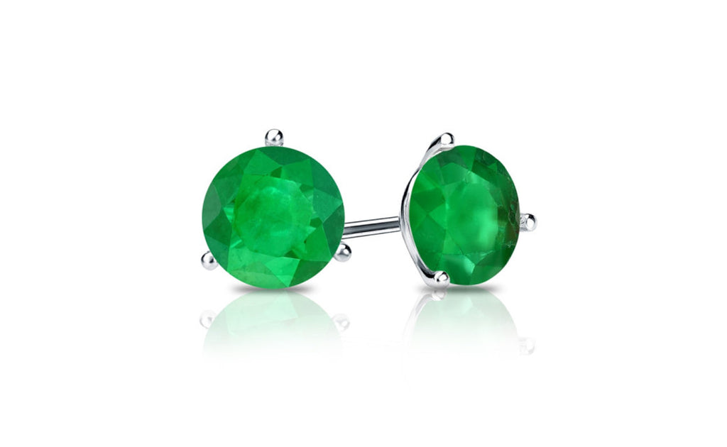 Sterling Silver 1 Carat Emerald Cubic Zirconia Round Stud Earrings Gold Plated