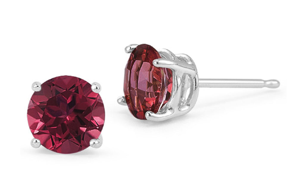Sterling Silver 1 Carat Ruby Cubic Zirconia Round Stud Earrings Gold Plated