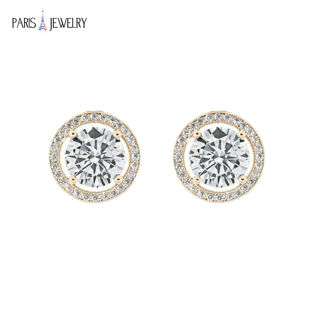 Paris Jewelry 18K Yellow Gold Created White Sapphire 4Ct Halo Round Stud Earrings Plated