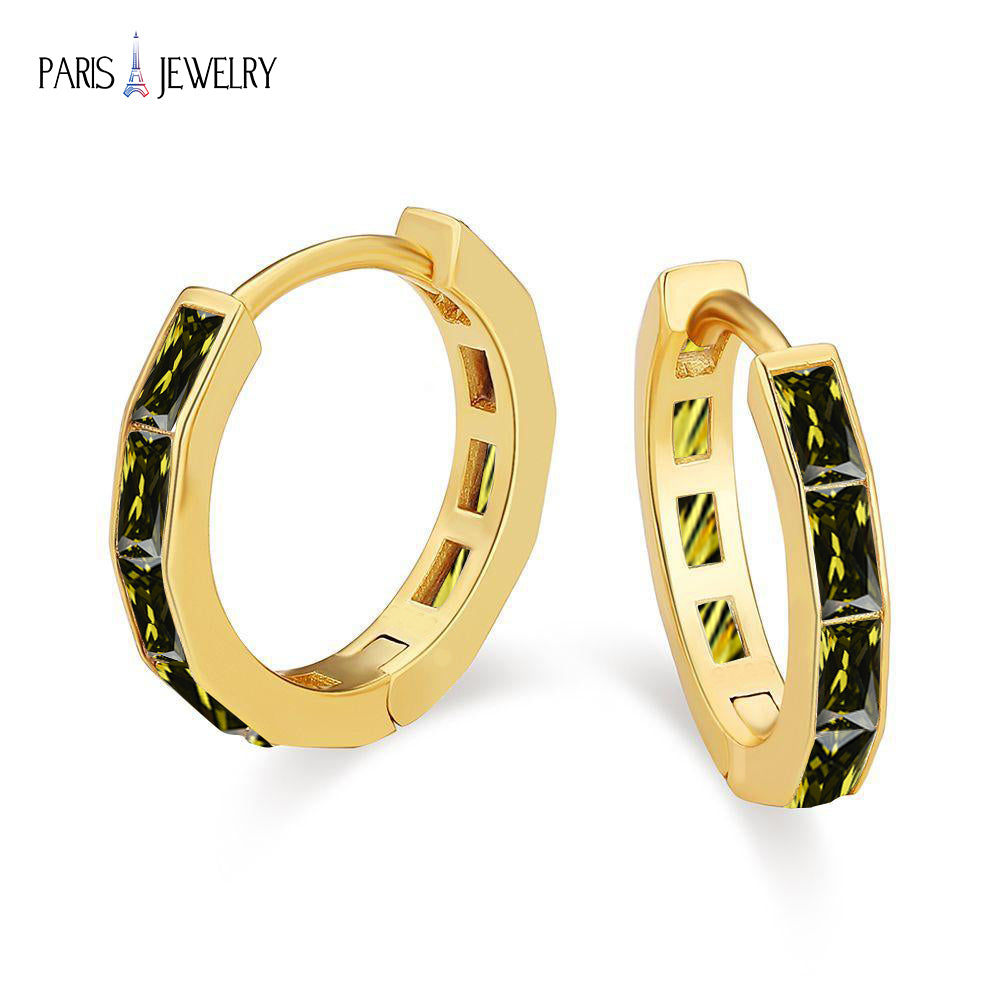Paris Jewelry 18K Yellow Gold Created Peridot 3Ct Emerald Cut Huggie Hoop Earrings Plated
