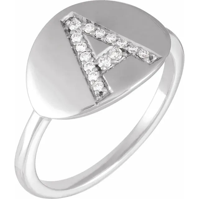 14K White Gold 1/10 CTW Natural Diamond Initial A Ring