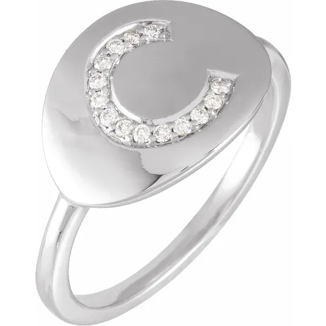 14K White Gold .08 CTW Natural Diamond Initial C Ring