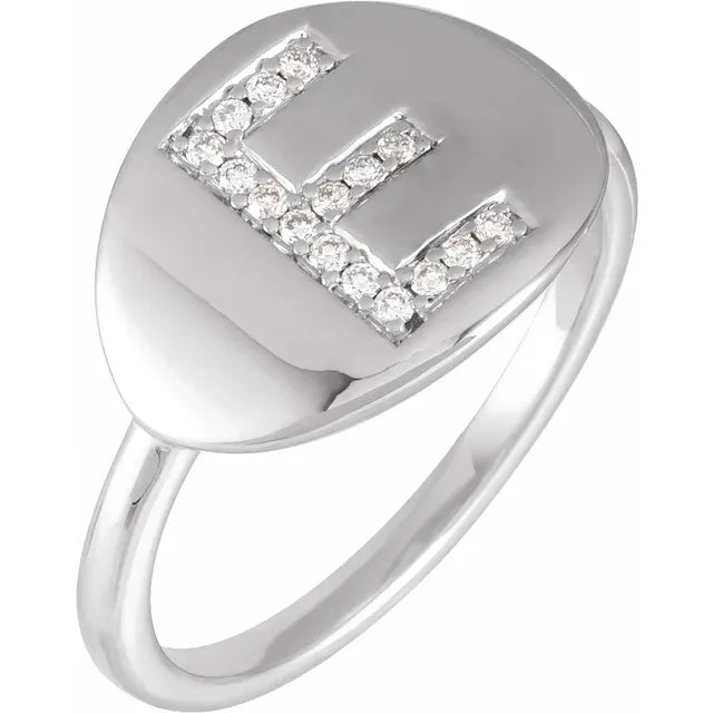14K White Gold 1/10 CTW Natural Diamond Initial E Ring