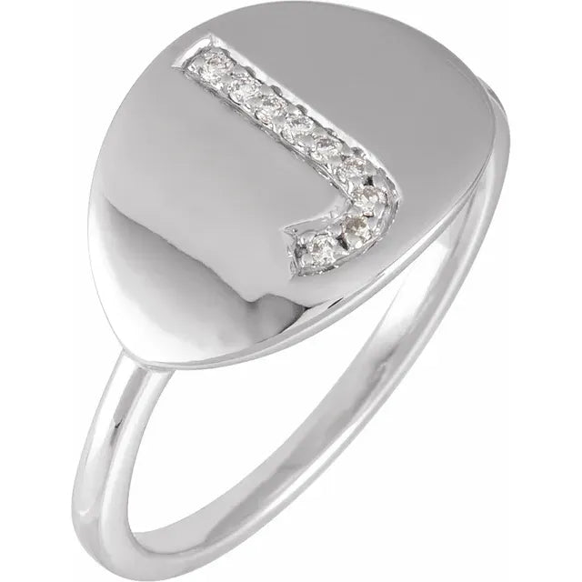 14K White Gold .05 CTW Natural Diamond Initial J Ring