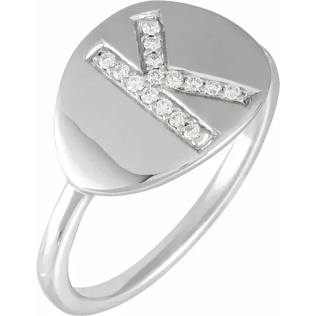 14K White Gold 1/10 CTW Natural Diamond Initial K Ring