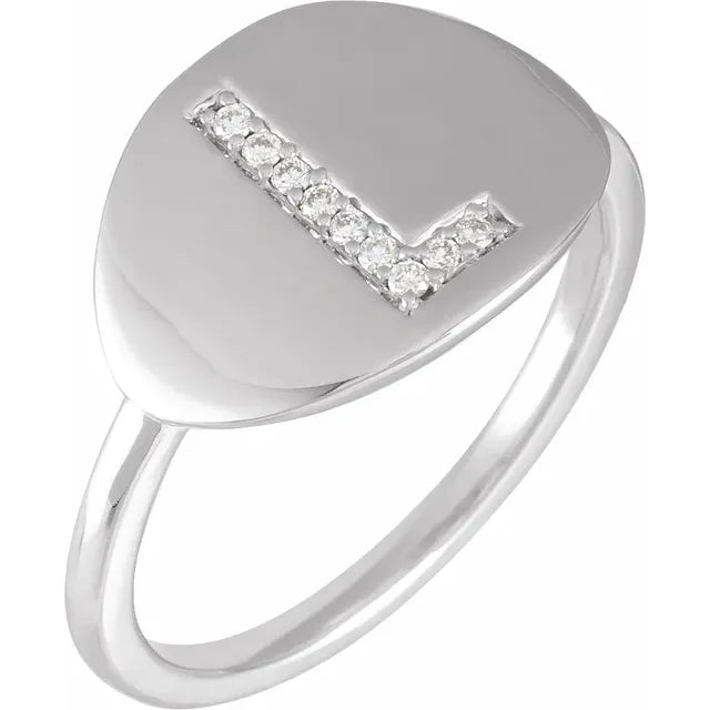 14K White .05 CTW Natural Diamond Initial L Ring