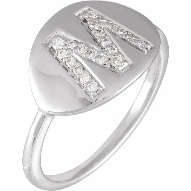 14K White Gold 1/8 CTW Natural Diamond Initial M Ring
