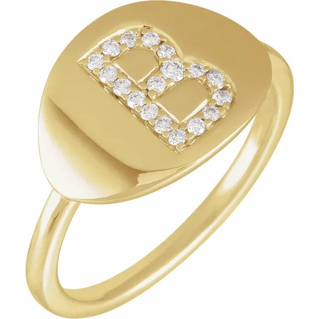14K Yellow Gold 1/8 CTW Natural Diamond Initial B Ring