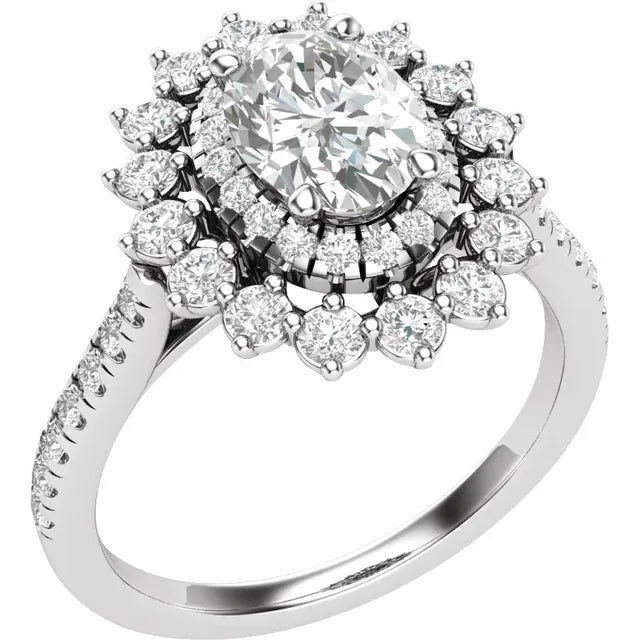 14K White Gold 8x6 mm Oval 1/2 CTW Natural Diamond Semi-Set Halo-Style Engagement Ring
