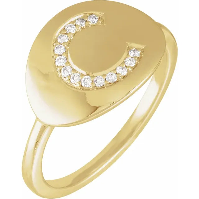 14K Yellow Gold .08 CTW Natural Diamond Initial C Ring