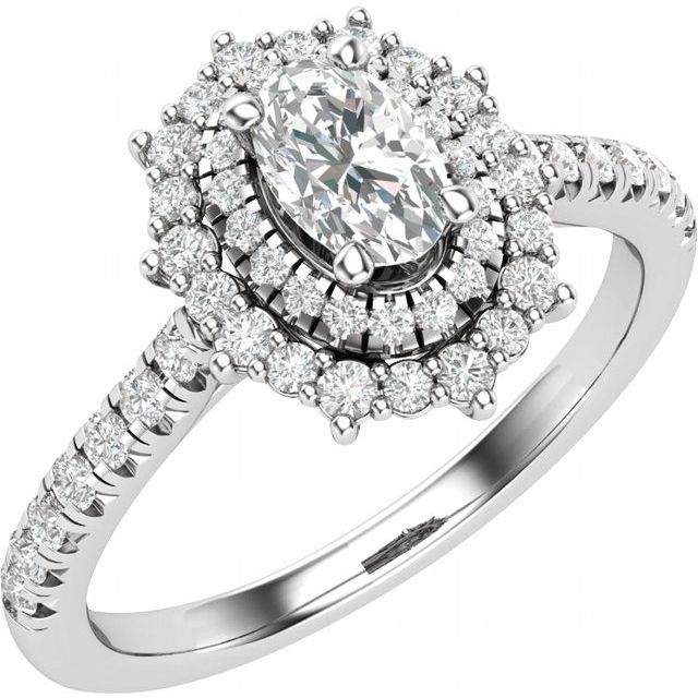 14K White Gold Oval 1/2 CTW Natural Diamond Semi-Set Engagement Ring