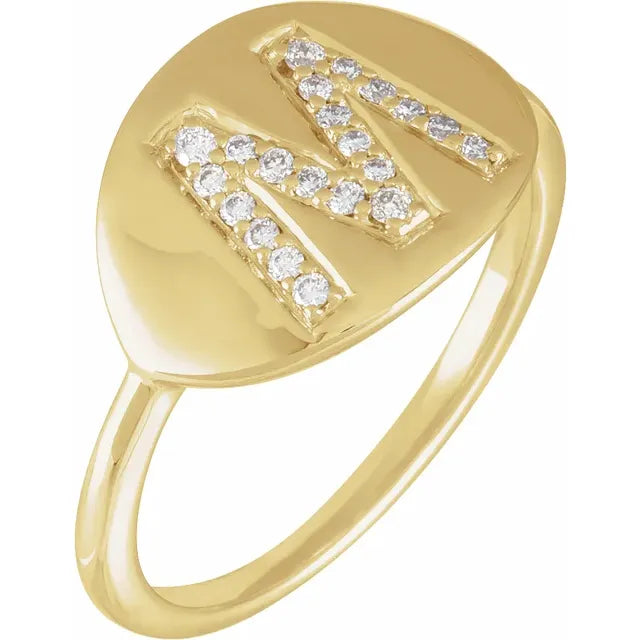14K Yellow Gold 1/8 CTW Natural Diamond Initial M Ring
