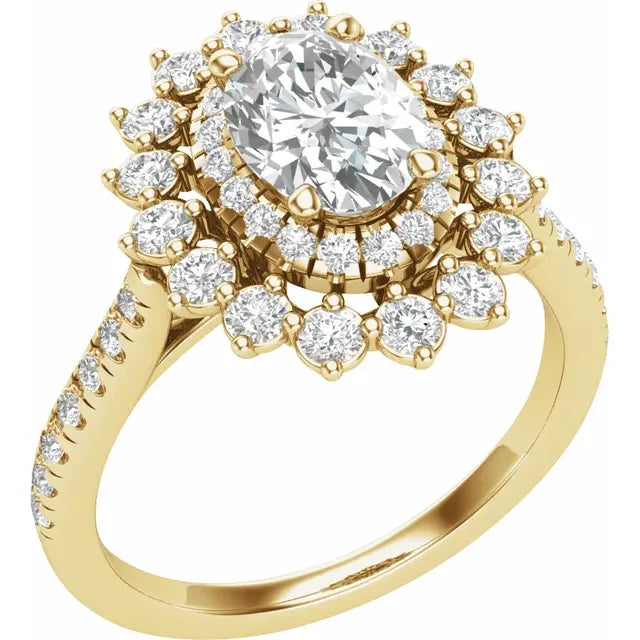 14K Yellow Gold 6x4 mm Oval 1/2 CTW Natural Diamond Semi-Set Halo-Style Engagement Ring