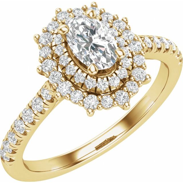 14K Yellow Gold Oval 1/2 CTW Natural Diamond Semi-Set Engagement Ring