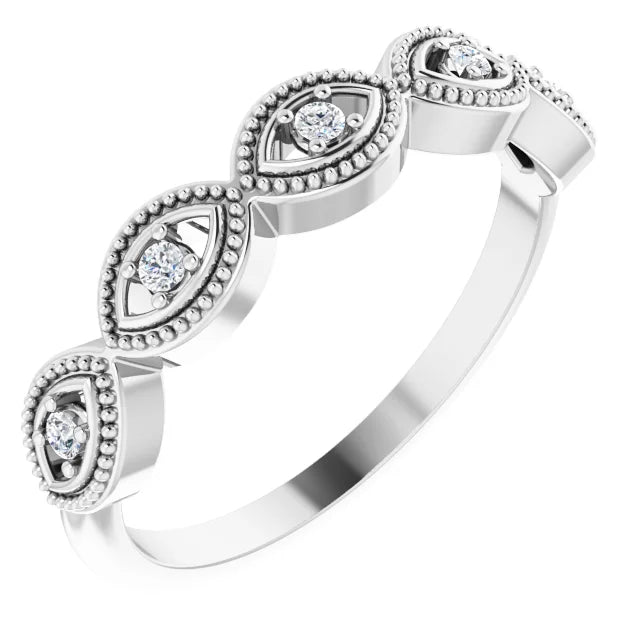 14K White Gold .07 CTW Natural Diamond Evil Eye Stackable Ring