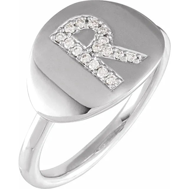 14K White Gold 1/10 CTW Natural Diamond Initial R Ring