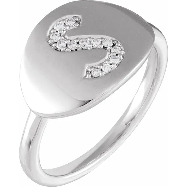 14K White Gold .07 CTW Natural Diamond Initial S Ring