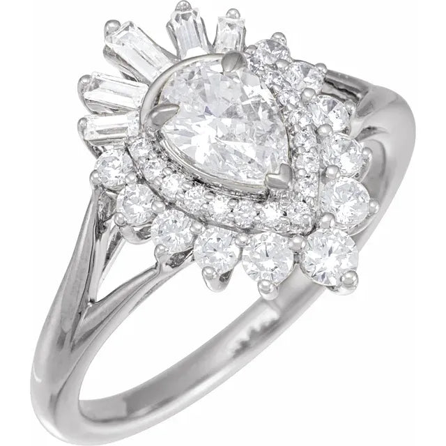14K White Gold 7x5 mm Pear 5/8 CTW Diamond Semi-Set Engagement Ring